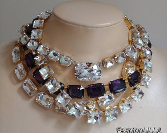 anna wintour necklace,Swarovski crystal pendant necklace,statement necklace,Georgian Paste collet,diamond riviere,wedding necklace for bride