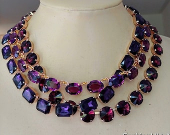 Ana Wintour necklace,amethyst Austrian crystal oval riviere,purple Georgian paste collet,burgundy rivoli necklace,antique style jewelry