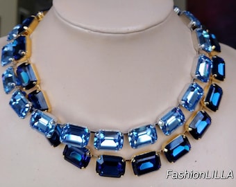 anna wintour necklace,lightsapphire Austrian crystal necklace,sapphire Georgian paste, riviere collette,statement bridesmaid jewelry