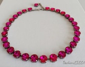 Fuschia crystal Collet Necklace, Anna Wintour Necklace,rose Riviere Necklace, Georgian Paste choker, pink regency Jewelry,18th Century