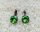 green Swarovski crystal earring,emerald earrings,green square earring,cushion cut crystal earring,Georgian paste earring,18th century
