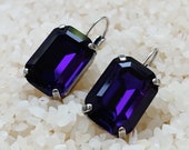 Purple Swarovski crystal earring,Georgian paste earring,purple jewelry,large crystal rectangle earring,18th century jewelry,drop earring