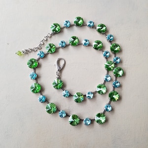 anna wintour necklace, Aquamarine riviere, crystolite green statement collet, sapphire layering Austrian crystal necklace, Georgian paste 2 color round