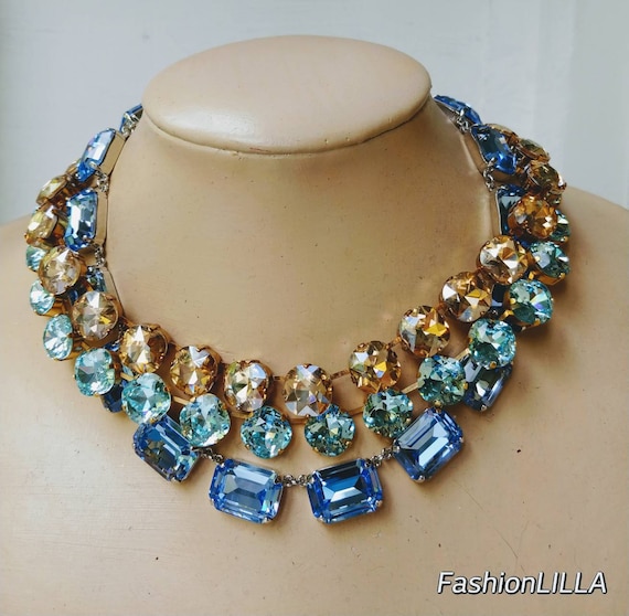 Anna wintour necklacecushion cut aquamarine necklacesapphire | Etsy