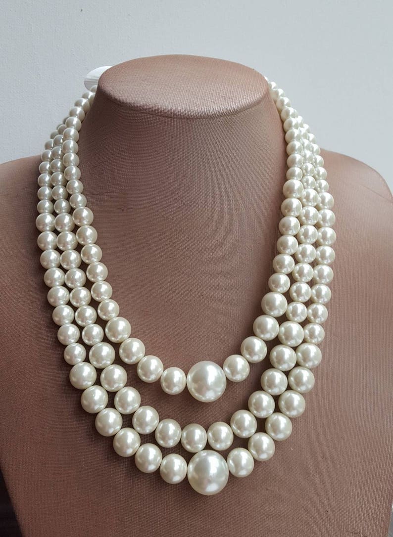 Multilayer large Pearl Statement Necklace Chunky Bridal Etsy