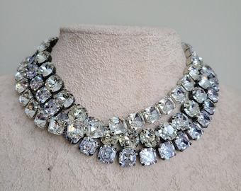 Austrian Crystal Statement Necklace: Asscher & Rose Cut, Georgian Paste