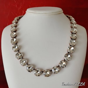 Old mine cut Austrian crystal collet, diamond Ana Wintour necklace,  Georgian paste riviere, antique copper vintage looking necklace