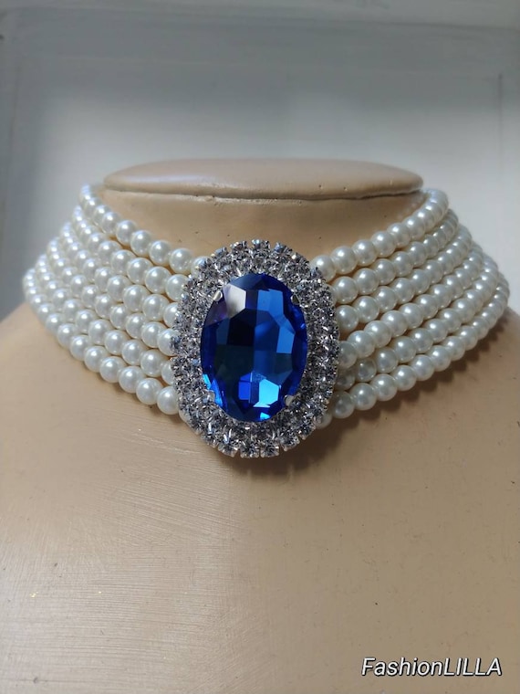 Princess Diana Sapphire Pearl Choker 2025