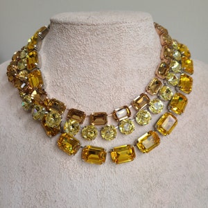 Citrine Statement Necklace: Austrian Crystal Yellow Topaz Riviere