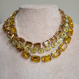 Citrine anna wintour necklace, Austrian crystal, yellow topaz statement necklace, colorado topaz collet, Old mine cut Georgian paste riviere