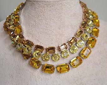 Citrine anna wintour necklace, Austrian crystal, yellow topaz statement necklace, colorado topaz collet, Old mine cut Georgian paste riviere