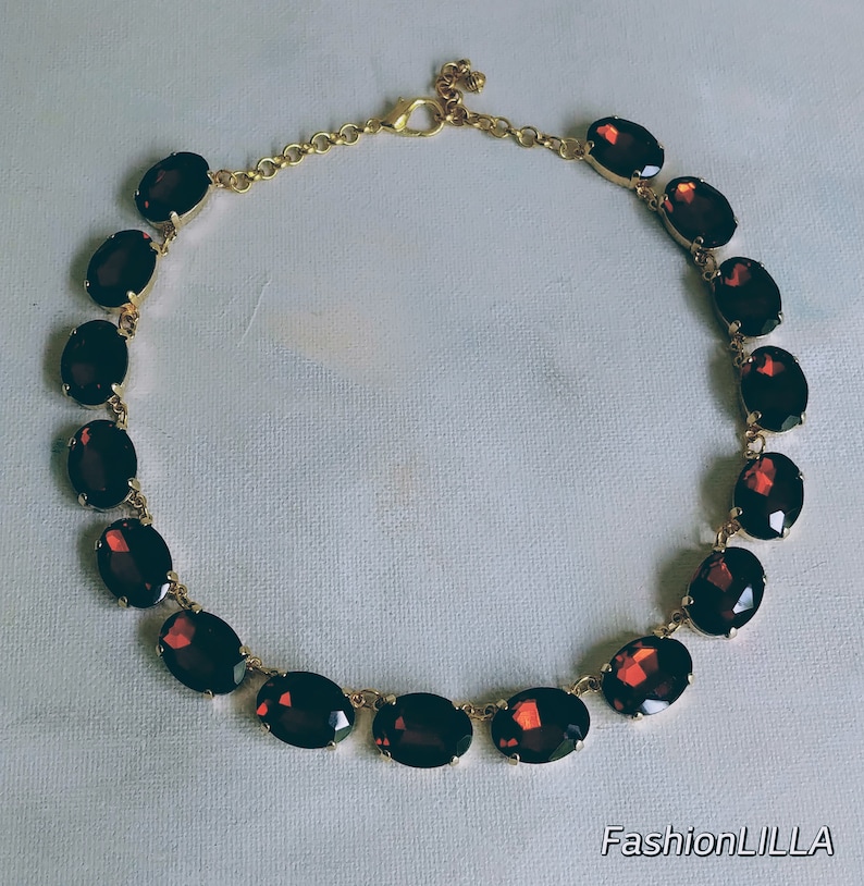 Anna Wintour Necklace,Burnt Orange Crystal Collet Necklace,Georgian Paste Riviere,topaz Statement Necklace,Madeira Topaz Necklace riviere