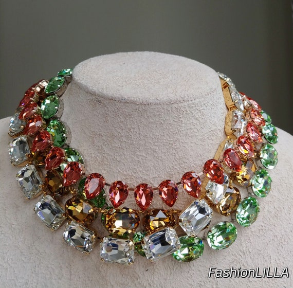 Anna Wintour Necklace light Colorado Topaz Austrian Crystal Collet