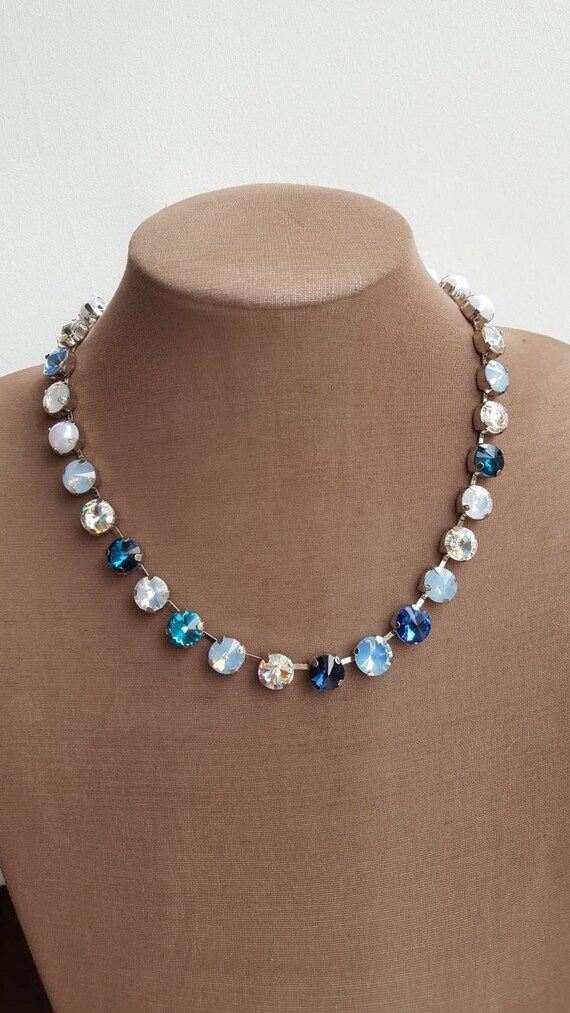 Items similar to Blue crystal riviere choker necklace,Georgian paste ...