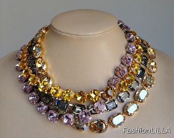 anna wintour necklace,oval champagne necklace,black diamond Georgian paste,topaz old mine cut riviere,light pink bridesmaid necklace