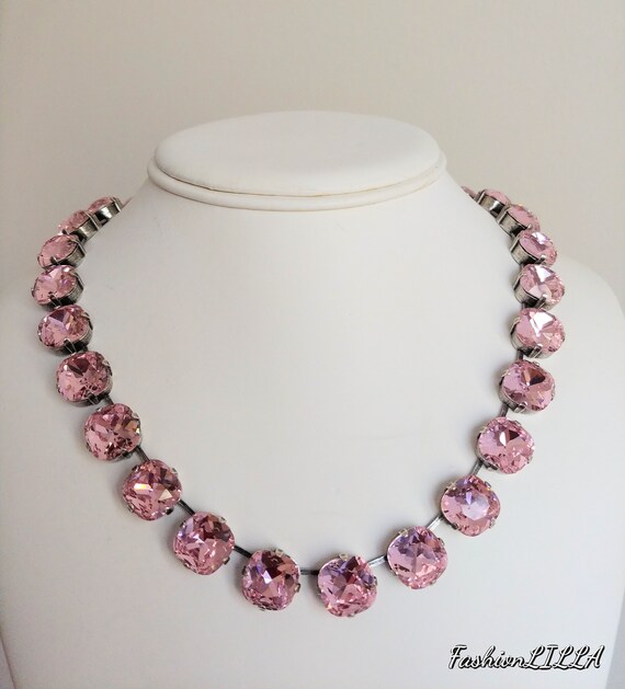 Collar De Boda De Cristal Blanco Austriaco De Color Rosa De Collar De Boda De Cristal Blanco Austriaco De Color Rosa De