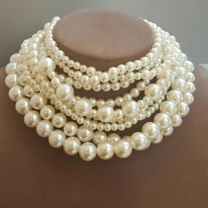 Thick Choker Necklace Multistrand Pearl 