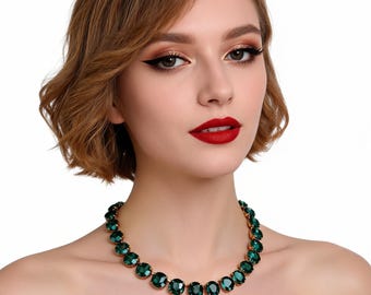 Emerald Crystal Anna Wintour Style Necklace: Green Georgian Paste Riviere, May Birthstone Jewelry, Mother of Bride Choker