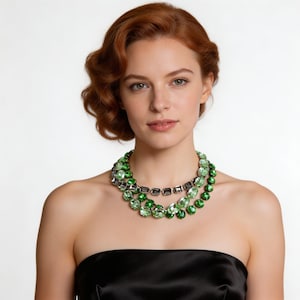 anna wintour necklace, cushion cut peridot necklace, black diamond Austrian crystal collet, crystolite green oval riviere, Georgian paste