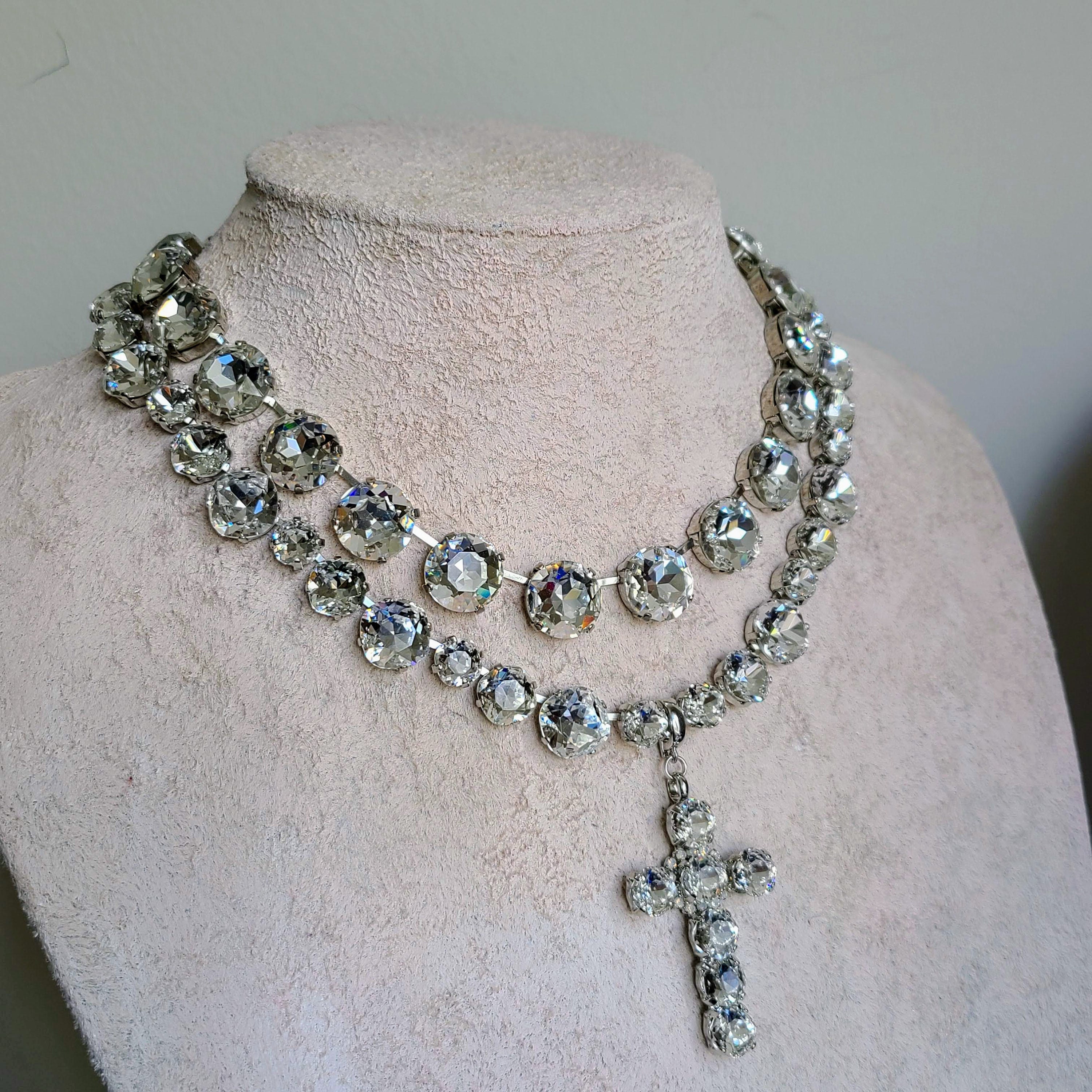 Old Mine Cut Diamond Collet Crystal Cross Pendant Silver Ana Etsy Canada