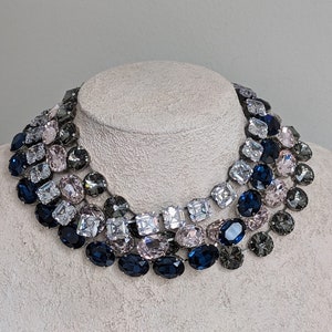 Montana sapphire anna wintour necklace, asscher cut zircon riviere, pink oval collet, black diamond statement necklace, mother of bride
