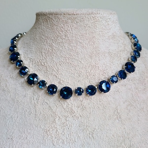 Montana Sapphire Riviere Necklace: Rose Cut Crystal, Navy Blue