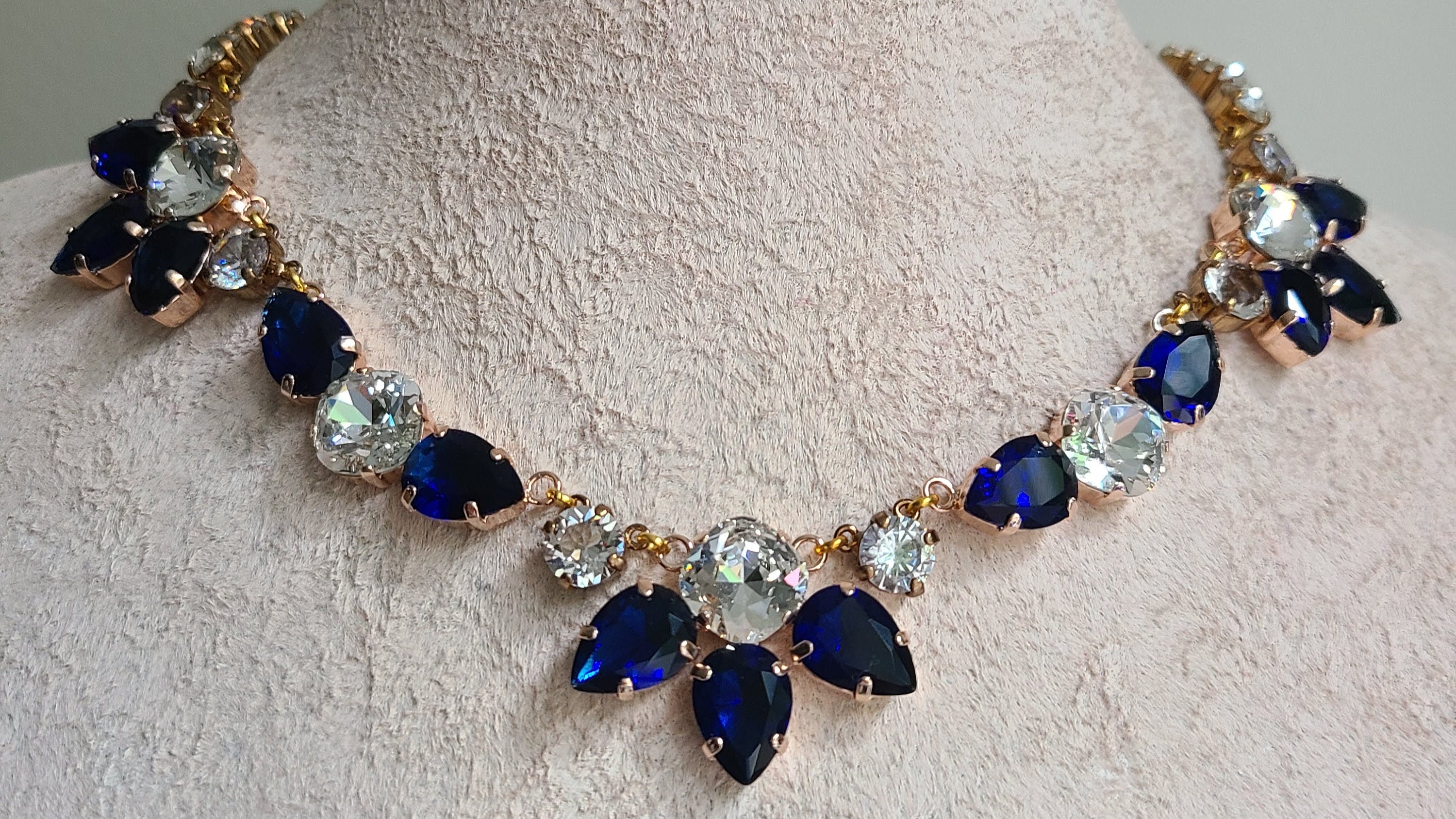 Sapphire Diamond Necklace / Statement Jewelry/ Statement 