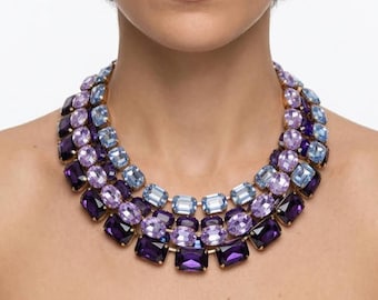 Amethyst and Sapphire Anna Wintour Necklaces, Violet Swarovski Crystal Riviere, Statement Choker
