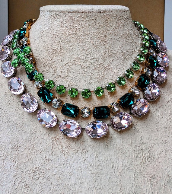 Emerald Diamond Crystal Necklace: Antique Gold Georgian Paste