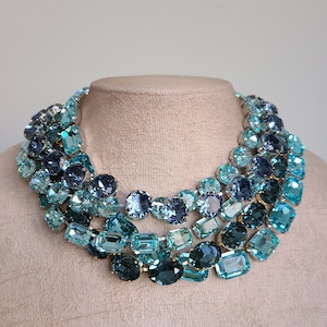 anna wintour necklace,Aquamarine Austrian crystal riviere necklace, Indian sapphire statement collet,brilliant cut layering crystal necklace
