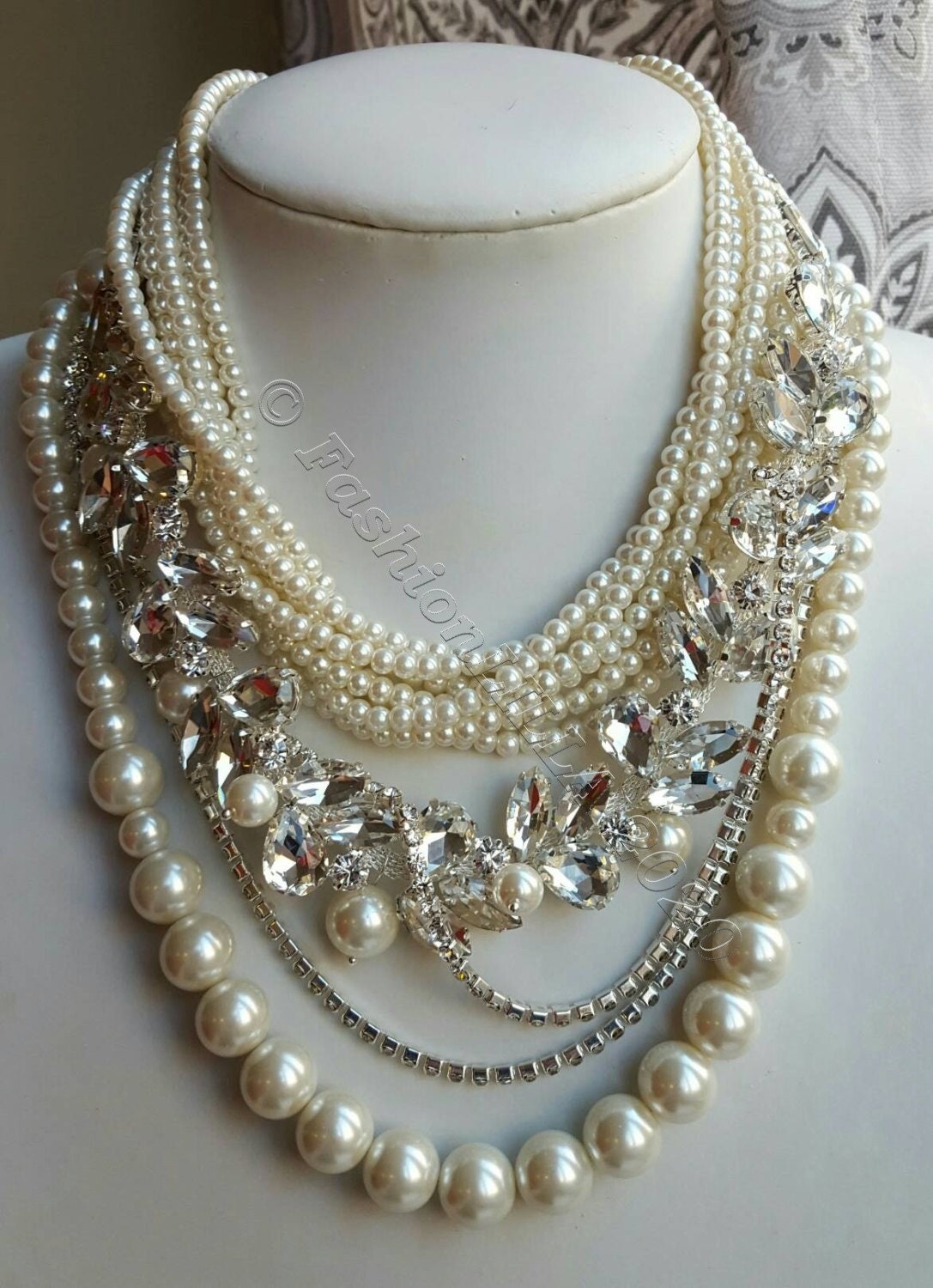 Chunky Pearl Rhinestone Statement Necklacebridal Necklace Etsy Canada