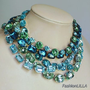 anna wintour necklace, Aquamarine riviere, crystolite green statement collet, sapphire layering Austrian crystal necklace, Georgian paste image 2