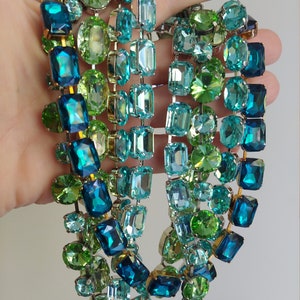 anna wintour necklace, Aquamarine riviere, crystolite green statement collet, sapphire layering Austrian crystal necklace, Georgian paste image 4