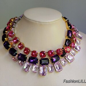 Amethyst Austrian Crystal Necklace: Pink Georgian Paste Collet Riviere