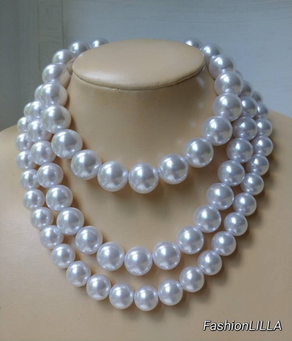 Chunky white pearl bridal necklace large white pearl choker | Etsy