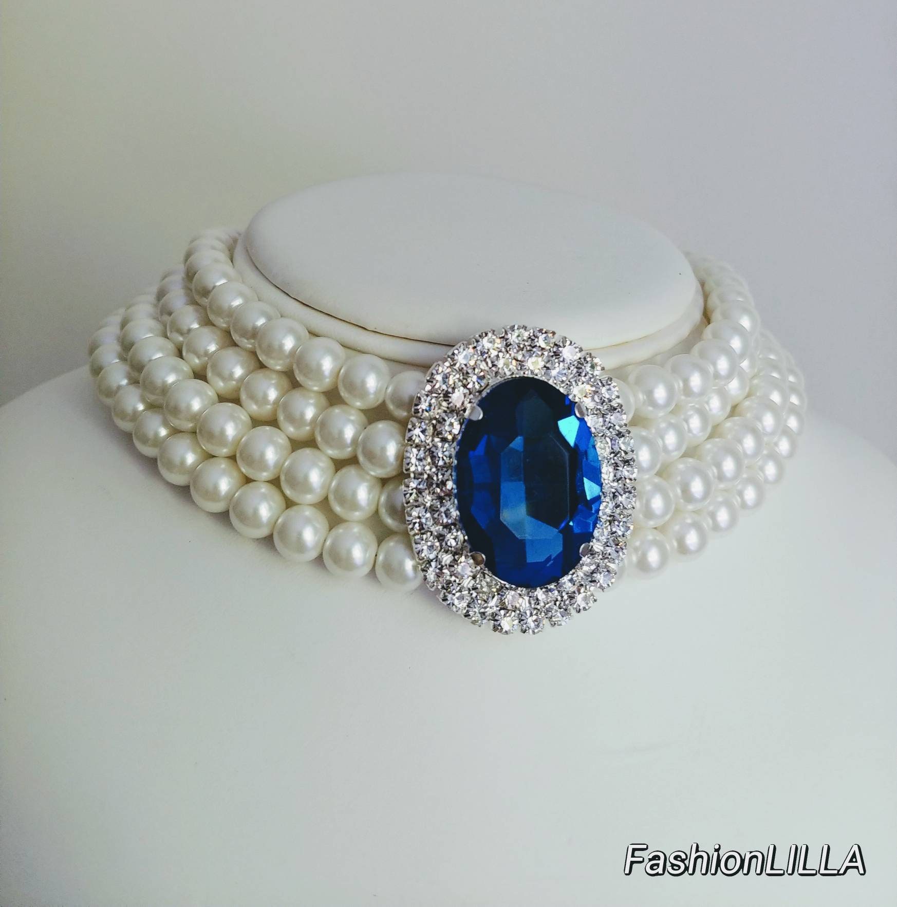 Sapphire Brooch Pearl Chokerpearl 