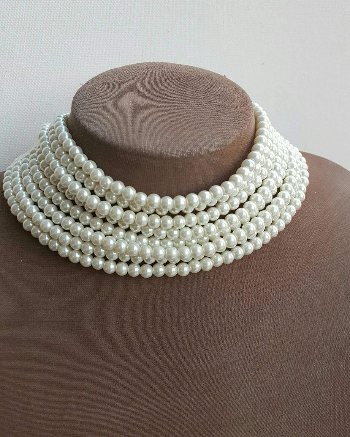 Multistrand Ivory Pearl Chokerwedding 