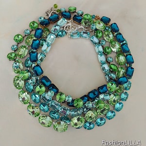 anna wintour necklace, Aquamarine riviere, crystolite green statement collet, sapphire layering Austrian crystal necklace, Georgian paste image 5