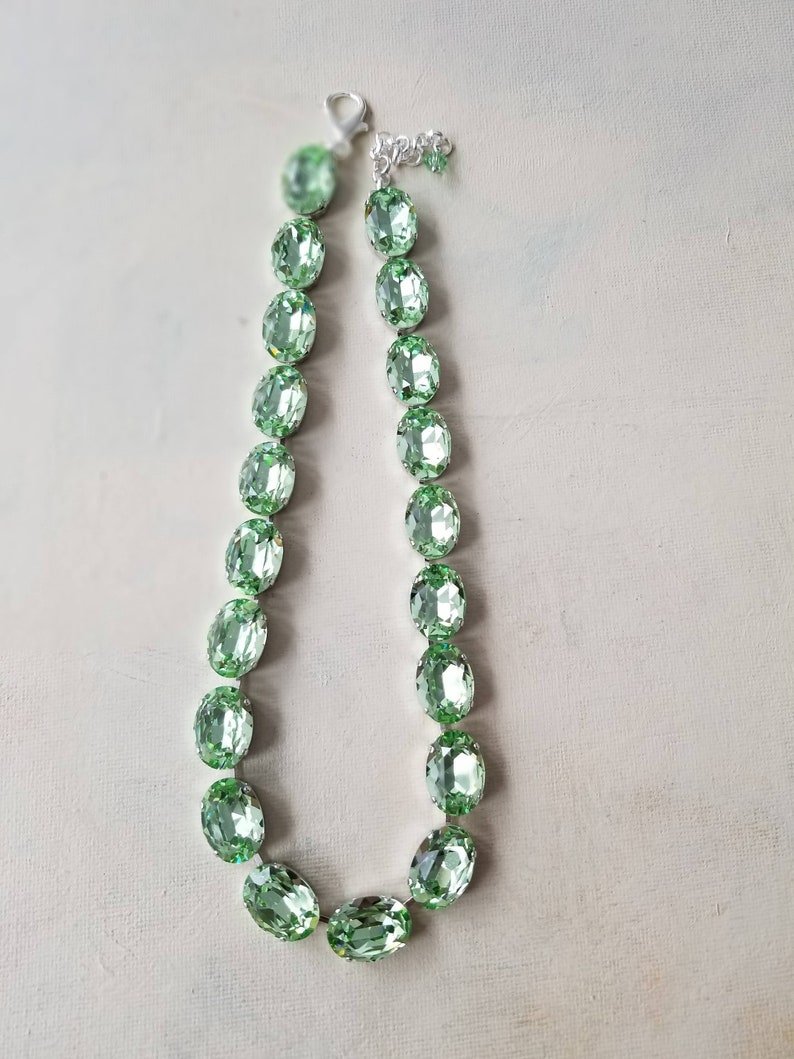 anna wintour necklace, Aquamarine riviere, crystolite green statement collet, sapphire layering Austrian crystal necklace, Georgian paste oval green