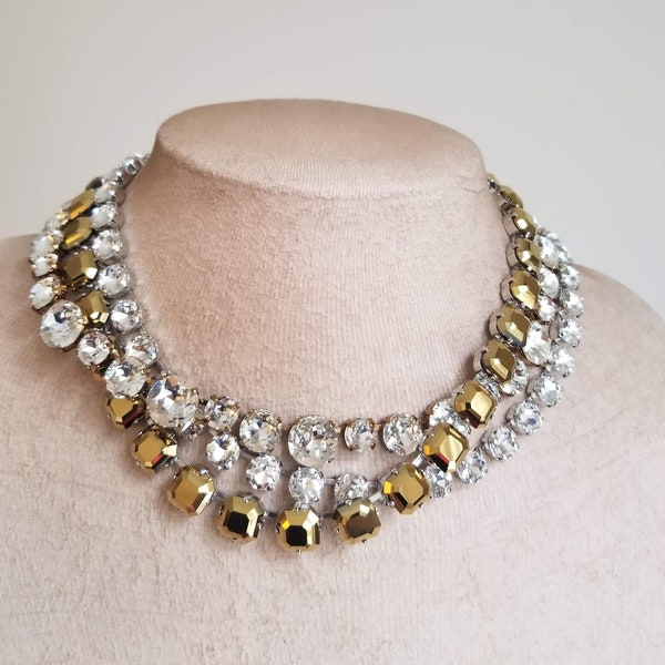 anna wintour necklace, old mine cut crystal riviere, Georgian Paste collet, diamond tennis necklace, gold square jewelry, dore bronze