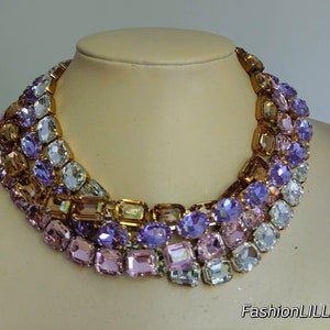 anna wintour necklace,Austrian crystal riviere,pink Georgian paste necklace,violet oval crystal collette,colorado topaz,mother of bride
