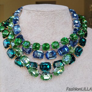Austrian Crystal Necklace: Teal Green Georgian Collet Riviere