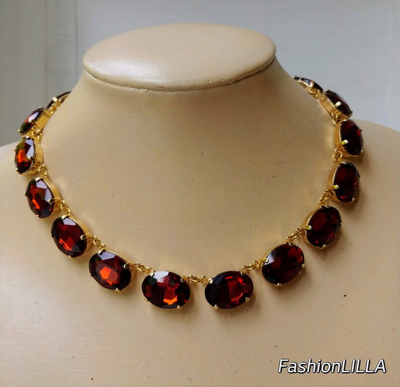 Anna Wintour Necklace,Burnt Orange Crystal Collet Necklace,Georgian Paste Riviere,topaz Statement Necklace,Madeira Topaz Necklace riviere