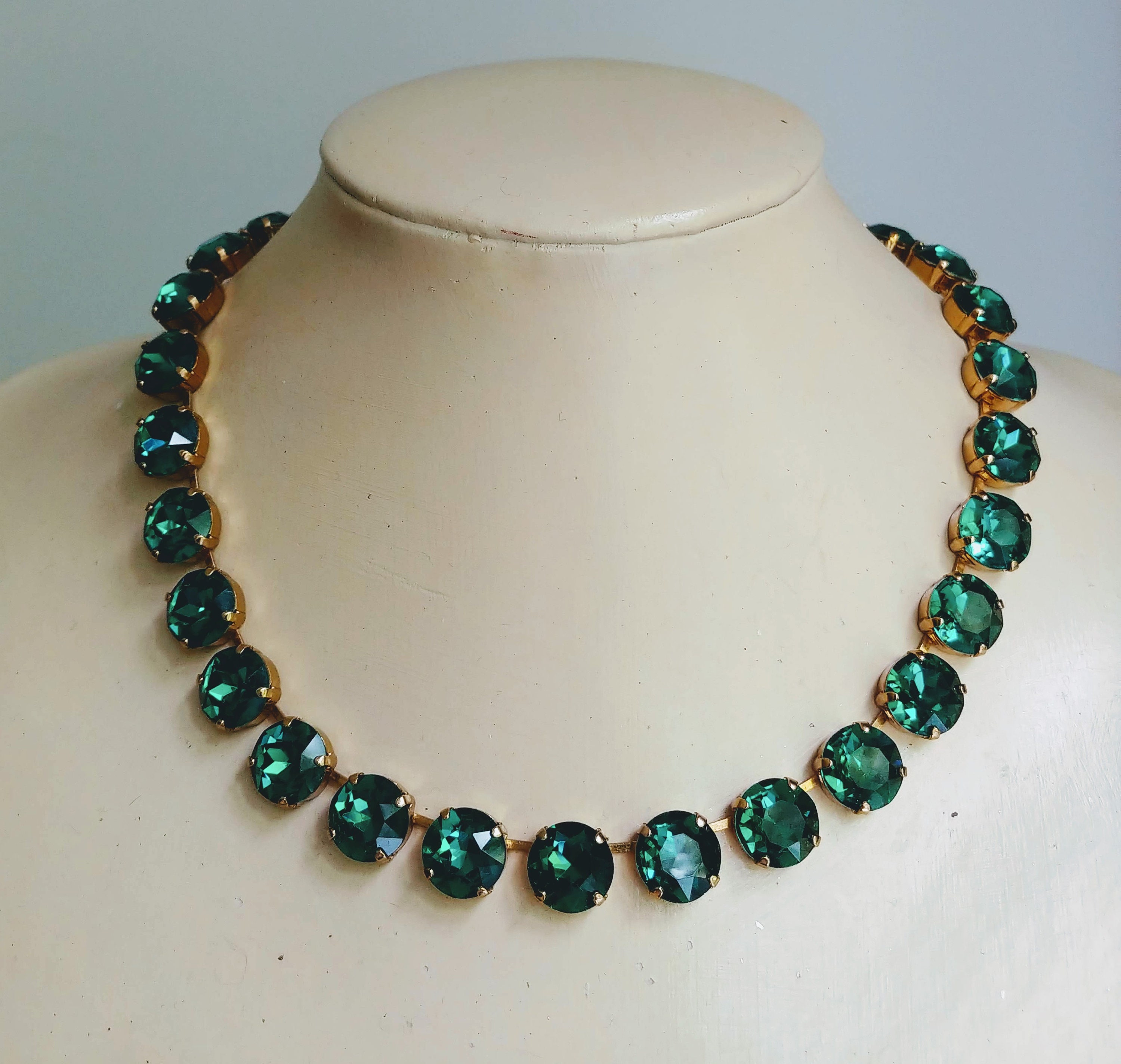 Emerald Green Crystal Necklace: Antique Gold May Birthstone