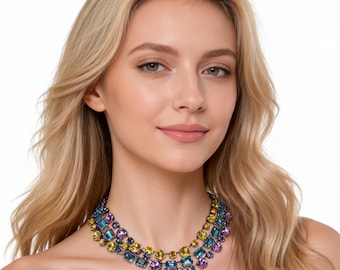 Violet Crystal Anna Wintour Halskette, Tanzanite Purple Collet, Jonquil Georgian Riviere, Mutter der Braut