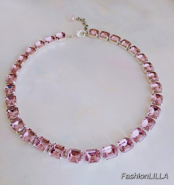 Anna Wintour Necklace, Austrian Crystal Baby Pink Riviere Necklace