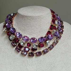 light amethyst necklace,Ana wintour necklace,Georgian paste,violet oval,fuschia necklace,collet riviere,cushion cut  cut cut necklace gold,