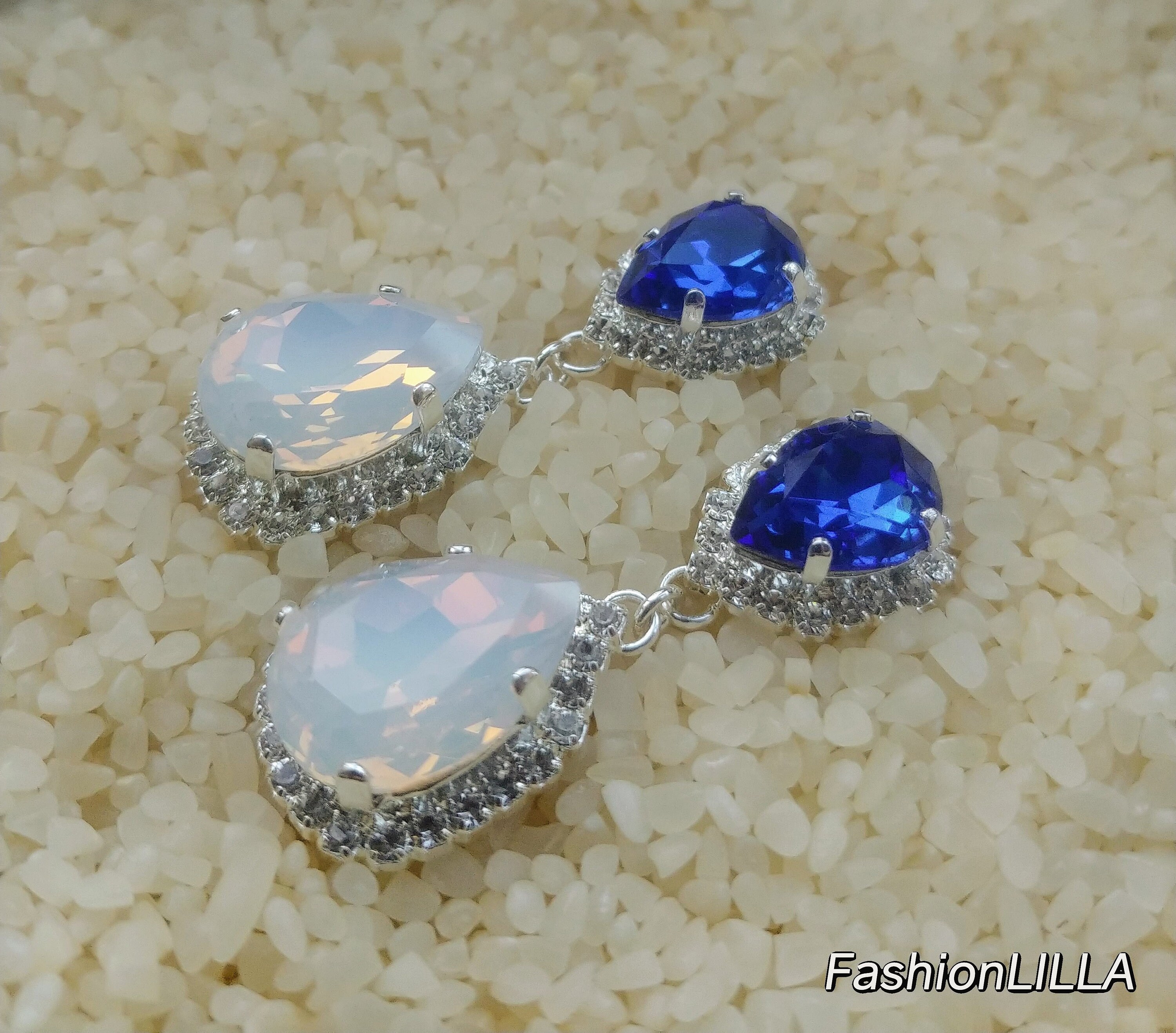 Women Ballroom Jewelry Accessories Earrings Crystal Sapphire 