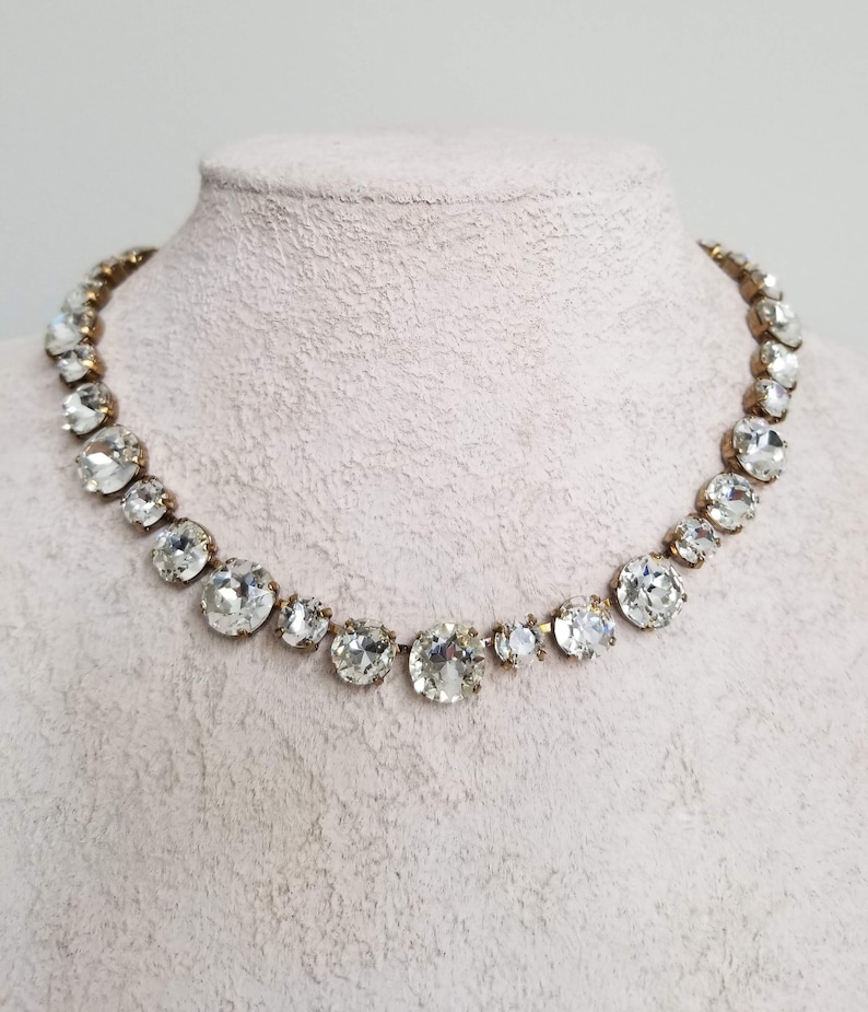 Old mine cut diamond riviere gold, Georgian Paste, anna wintour necklace, rose cut statement necklace, vintage look jewelry, glam necklace image 1