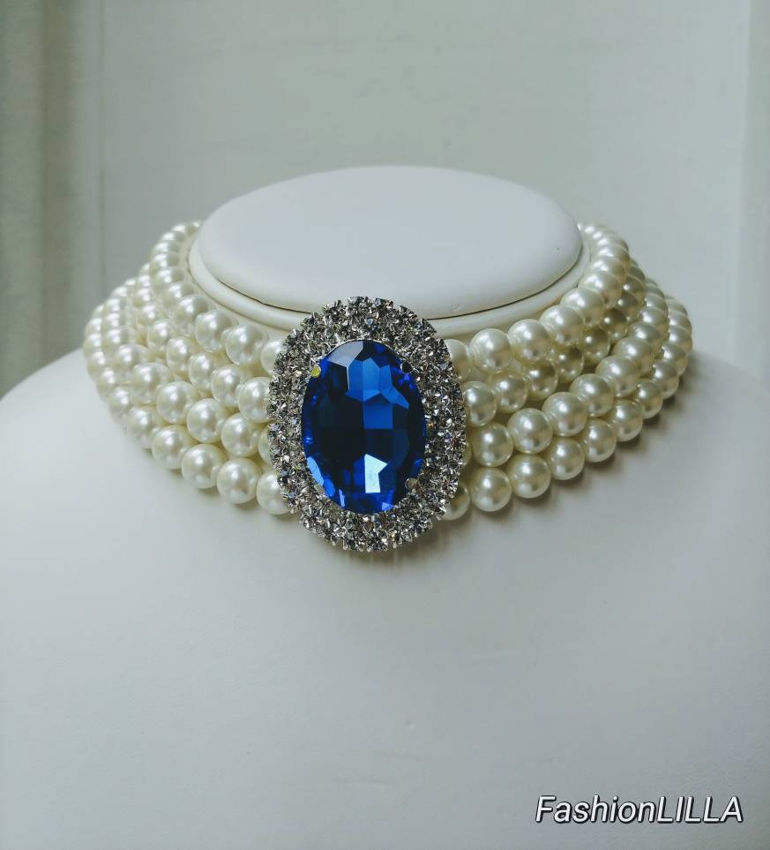 Sapphire Brooch Pearl Chokerpearl Choker Neckace With Etsy Canada